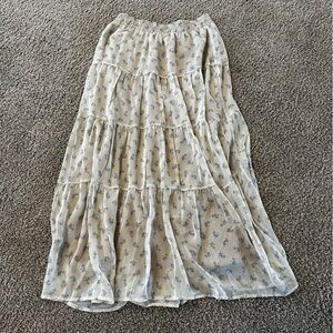 Jacquie the Label Floral Maxi Skirt in Cream and Blue